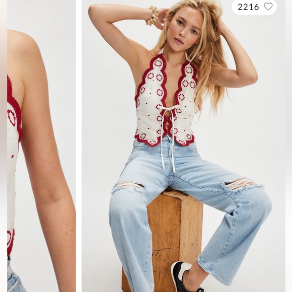 Free People White and Red Embroidered Halter Top - Picture 9 of 9
